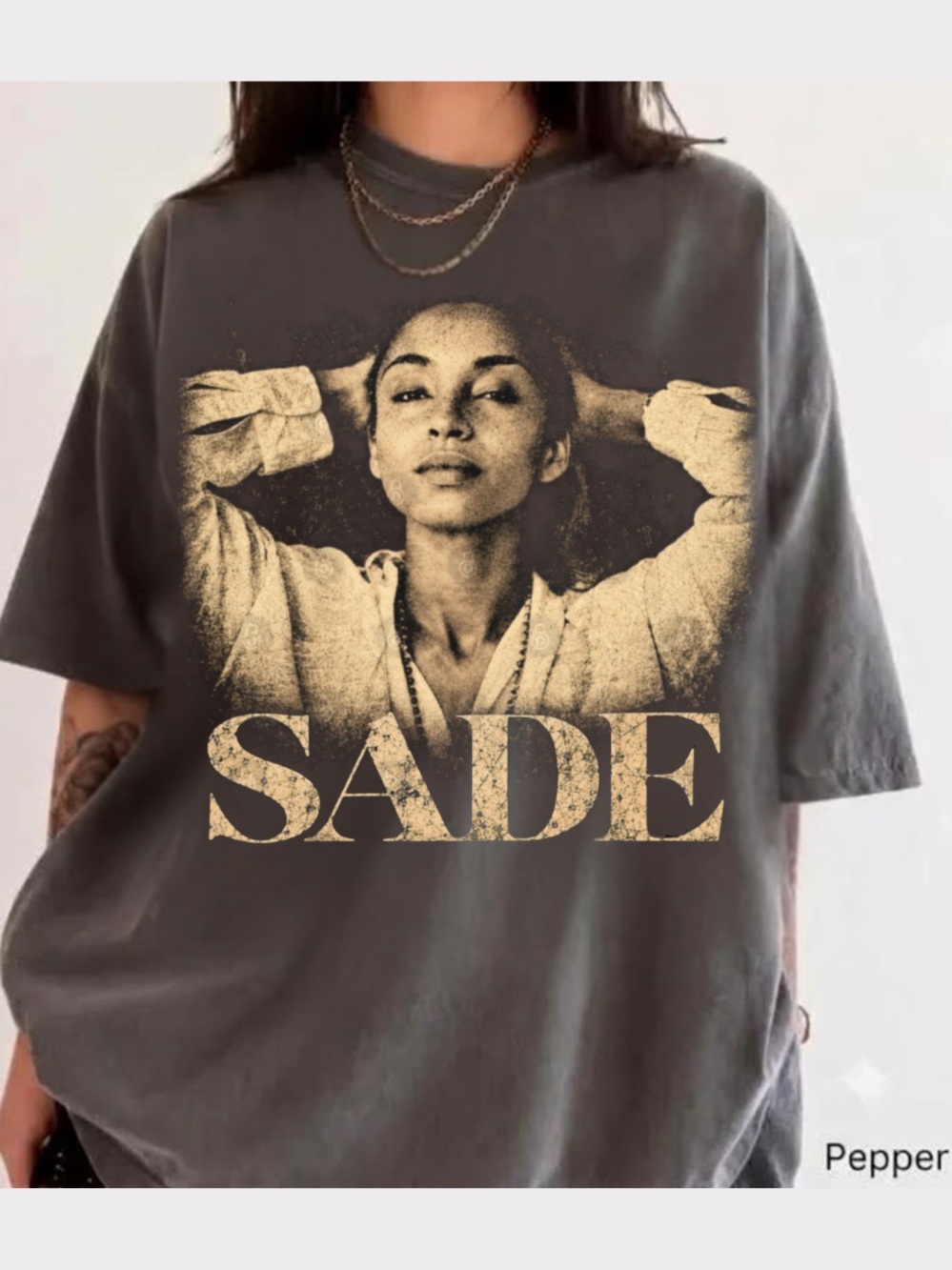 Sade Graphic Tee for Women - pepper with Cream Print